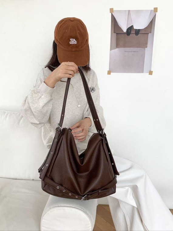 Large Slouchy Hobo Bag, Vegan Leather Shoulder Bag, Soft Oversized 