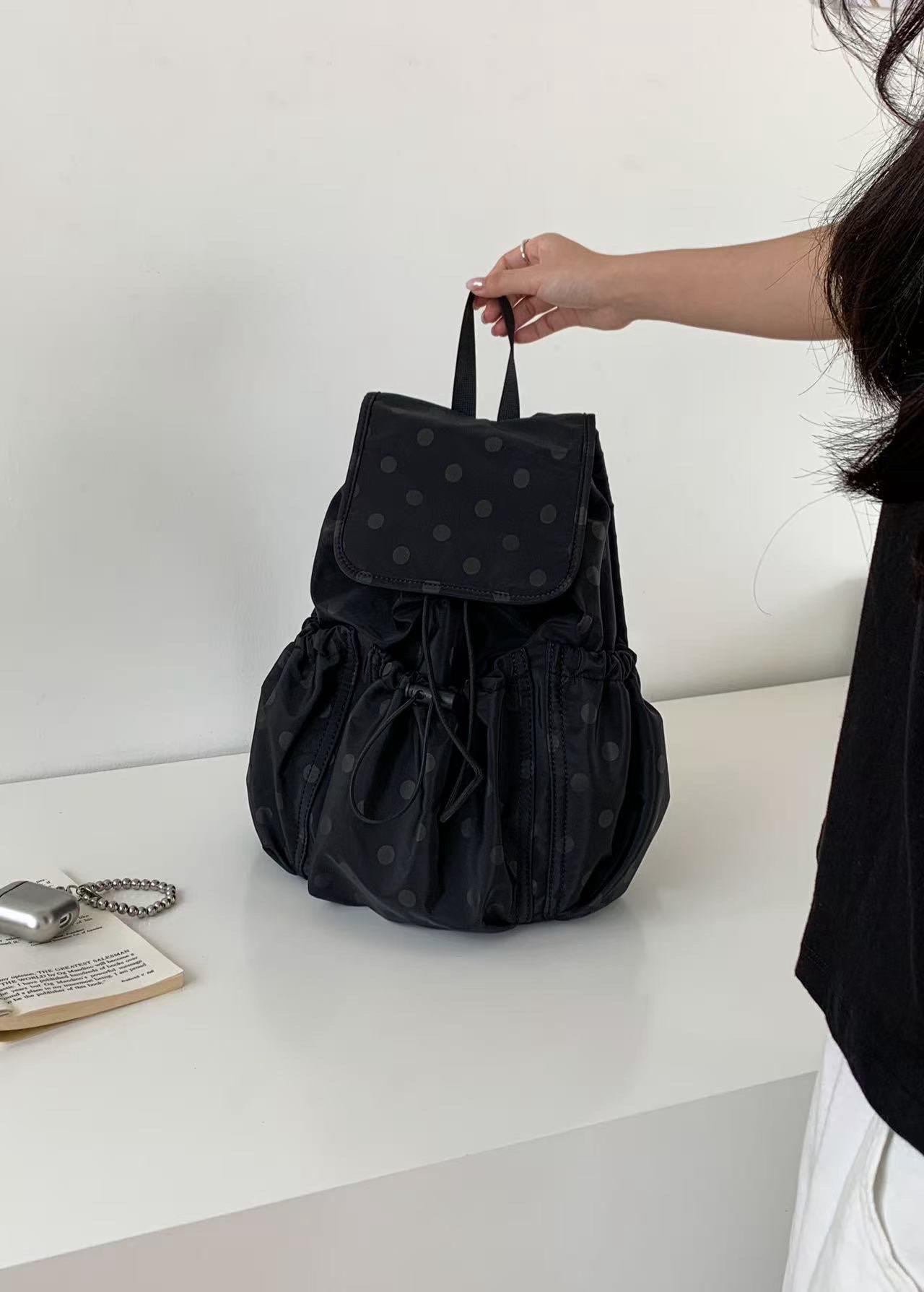 Polka Dot Backpack for Women – Lightweight Nylon Drawstring 