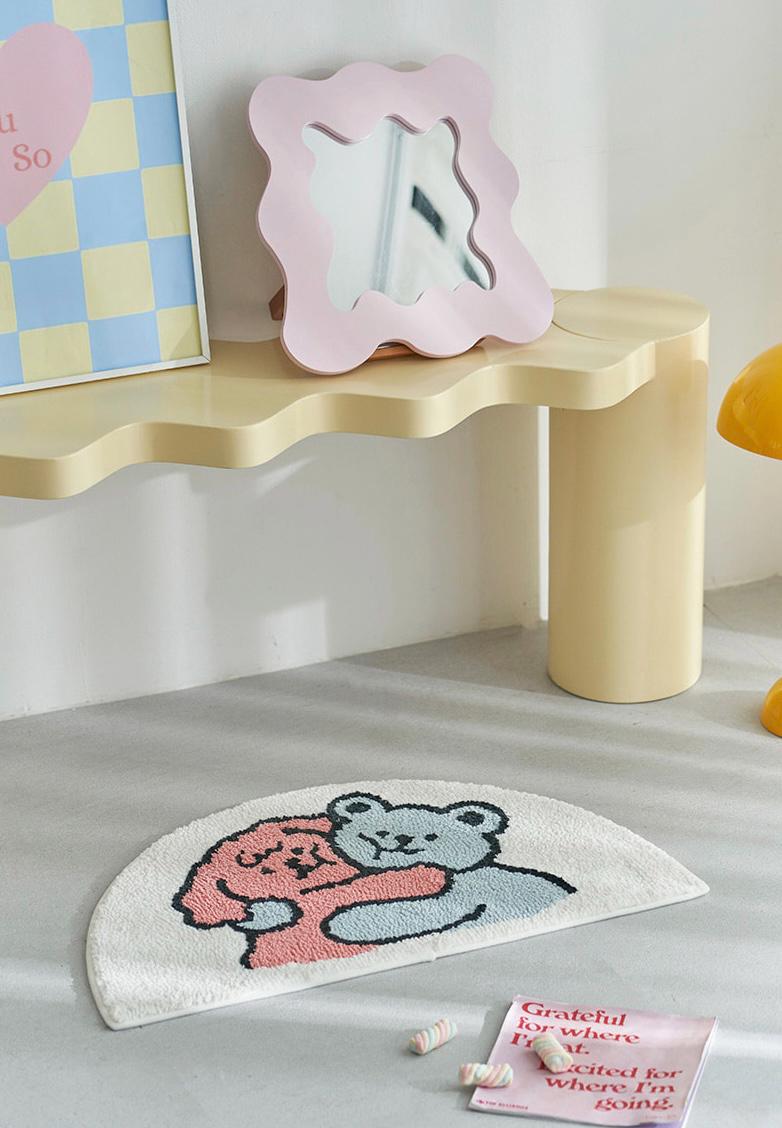 Kitsch Rugs Retro Kitsch Bear Half Moon Bath Mat – Cute Colorful Rug for Kids Room ...