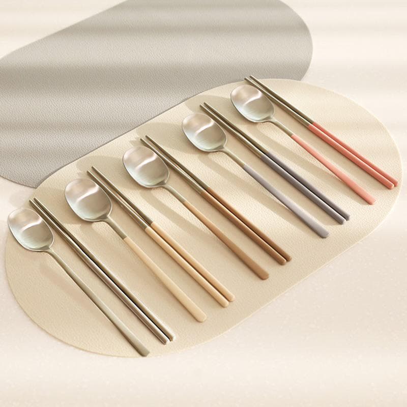 Stainless Steel Chopstick and Spoon Set – Modern Flatware – Minimalist Reusable Cutlery – Dishwasher Safe – Set for 1 or 4 – Gift