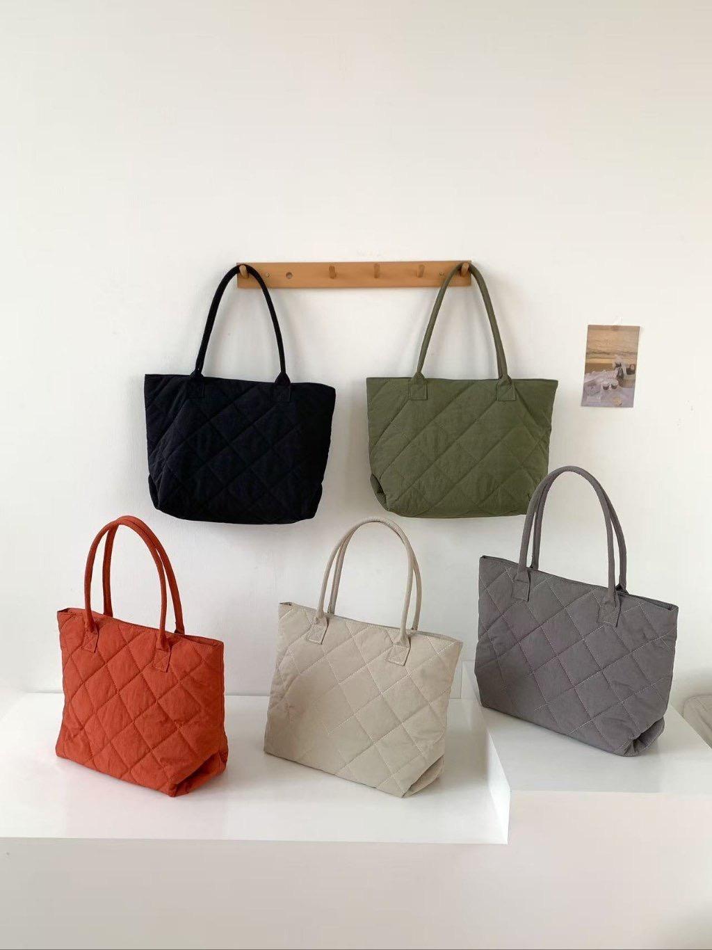 Oversized Quilted Tote Bag, Padded Shoulder Bag, Large Fabric