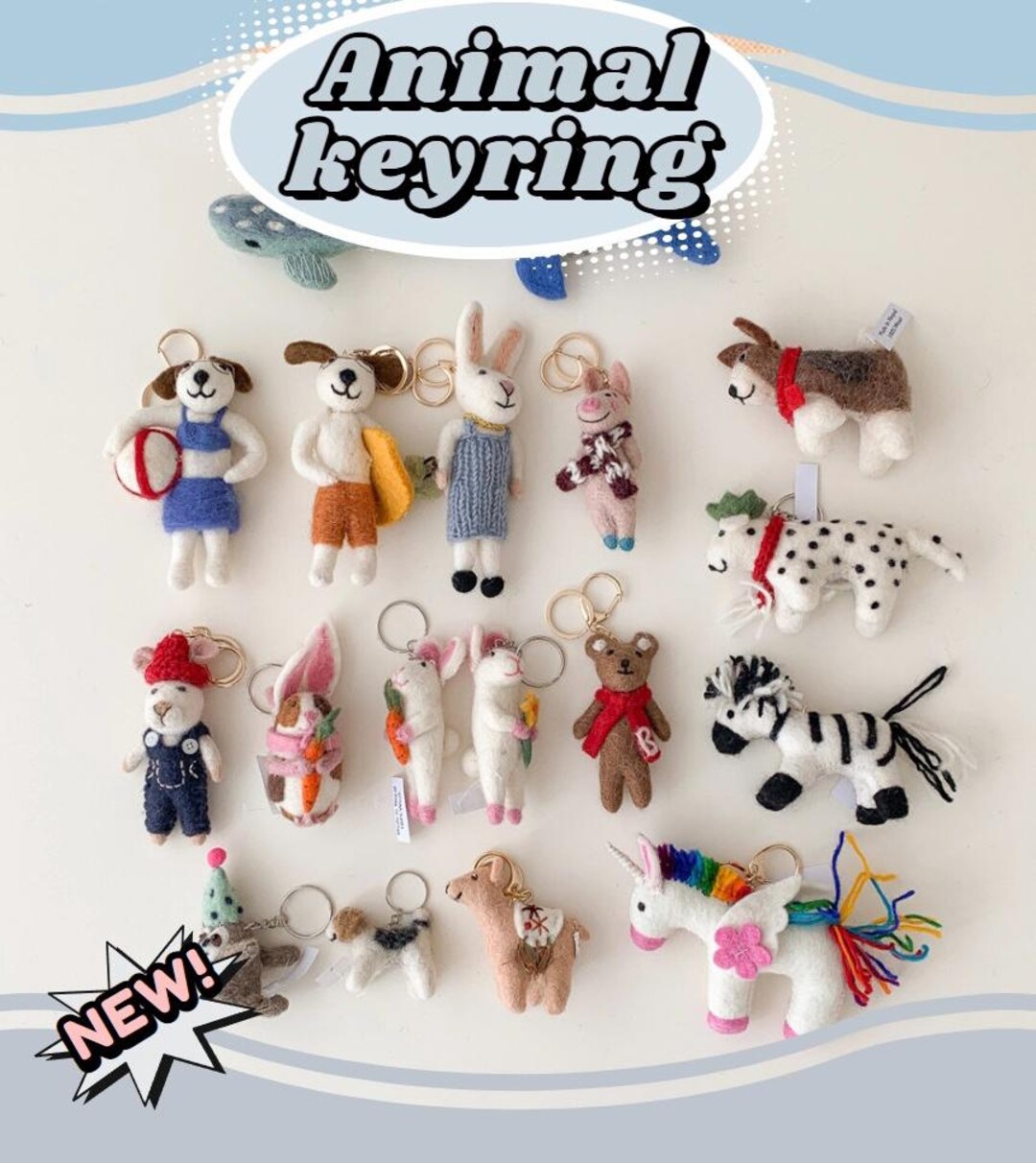 Handmade Felt Animal Keychain – Cute Rabbit, Unicorn, Bear, Dog Gift ...