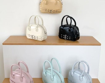 Mini Crossbody Bag with Belt Detail – Faux Leather Y2K Shoulder Purse, Korean Style Small Handbag, Cute Gift for Her