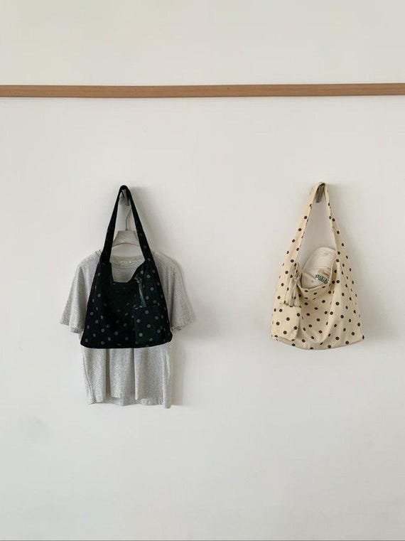 Polka Dot Tote Bag, Slouchy Shoulder Bag, Oversized Canvas Tote, Casual Everyday Handbag, Large Soft Tote for Women