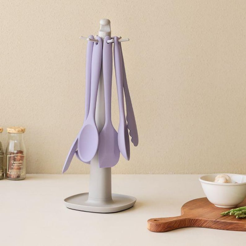 Purple home - Purple silicone Kitchen Utensil Set with Rotating Holder