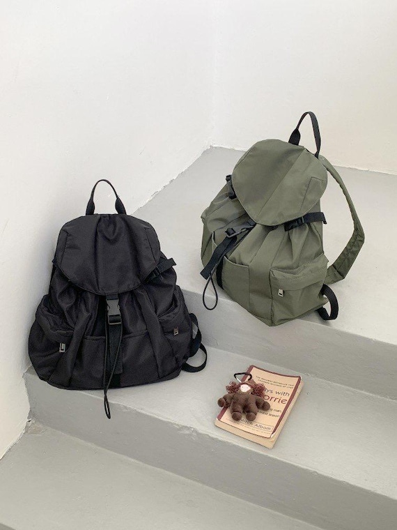 backpack buckles travel drawstring Go Forth Goods rucksack look Color Block Nylon Flap Backpack,