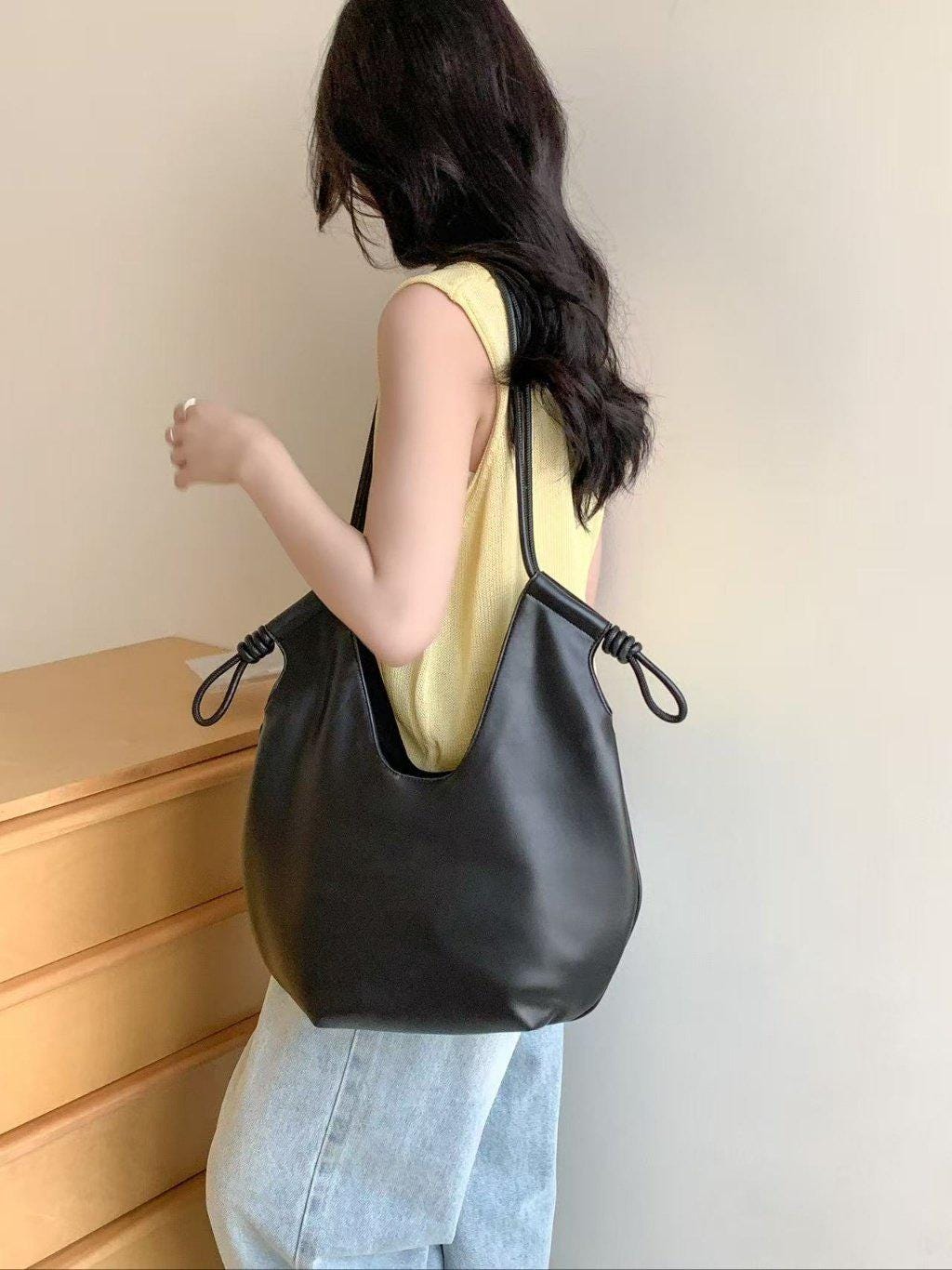 [JILLSTUART]★24FW★韓国人気★OF Black Slouch Hobo Bag Slouchy Vegan Bag - Etsy
