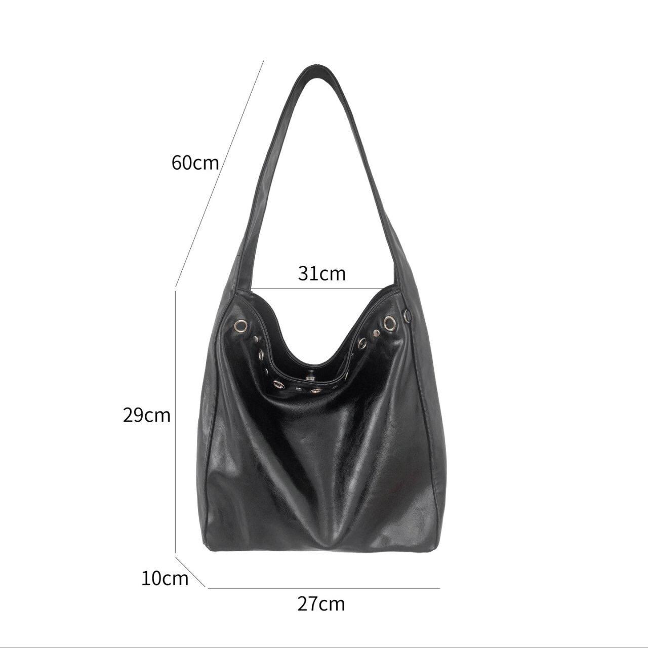 Grommet Faux Leather Shoulder Bag, Y2K Hobo Tote Purse, Red Black 
