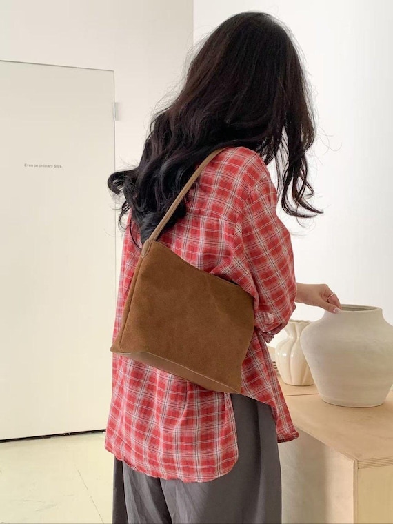 Soft Faux Suede Shoulder Bag, Small Hobo Tote Purse, Minimalist Vegan Suede Handbag, Cozy Fall Winter Daily Bag, Gift for Her
