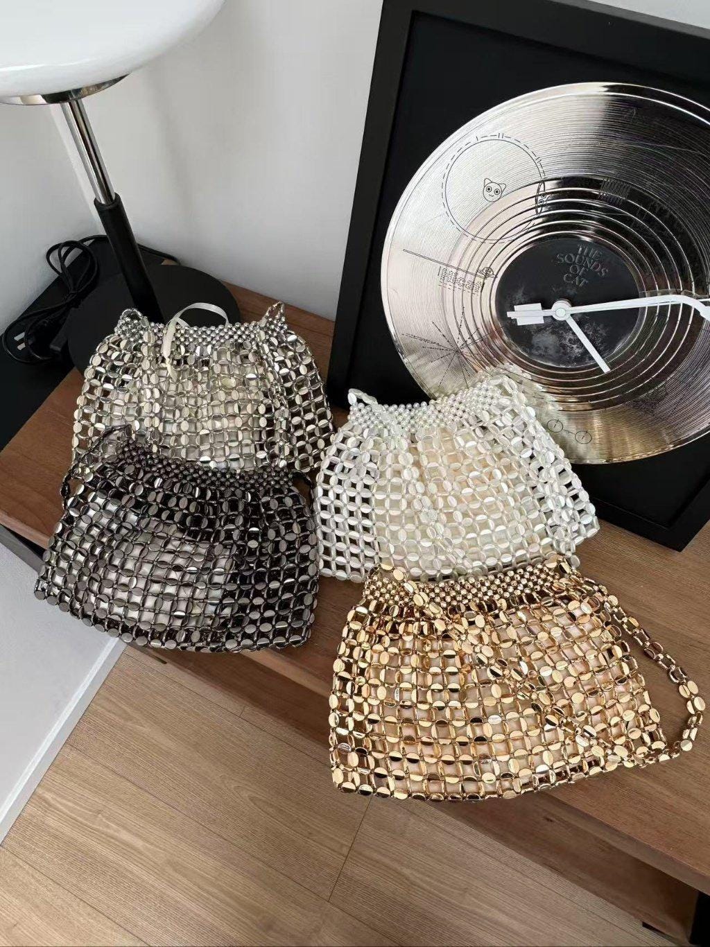 Sac De Soirée Femme Doré Perles Et Broderies - Pochette Créateur Chic - Neuf