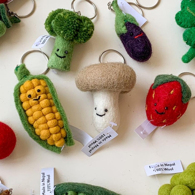 Handmade Felt Vegetable Keychain | Cute Plush Key Ring | Kawaii Food ...