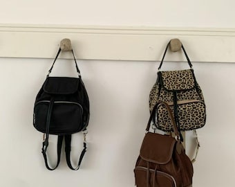 Leopard Mini Backpack Purse, Small Nylon Daypack, Black Casual Travel Backpack, Cute Lightweight Everyday Bag for Women & Teens