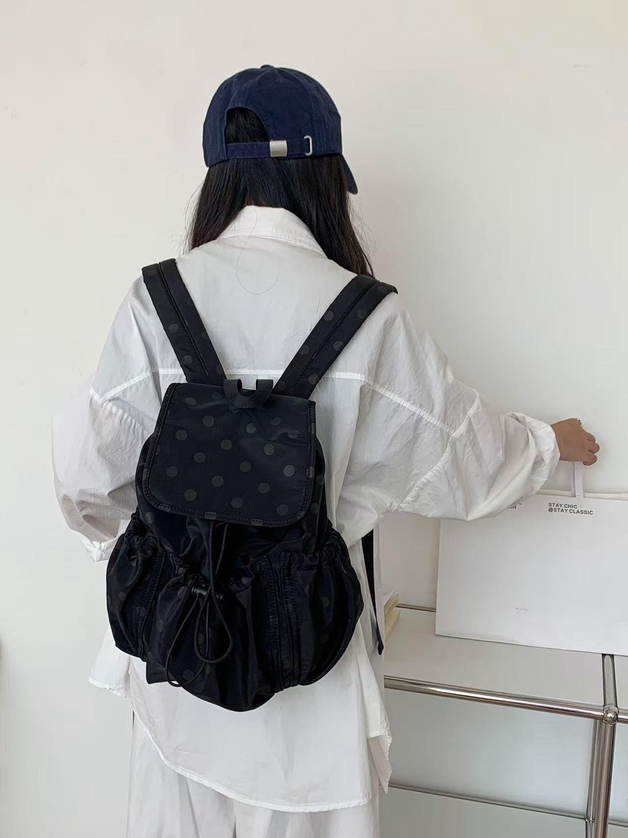 Polka Dot Backpack for Women – Lightweight Nylon Drawstring  display picture 1