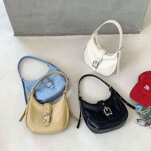 porté épaule hobo vintage avec boucle | Porte-monnaie en similicuir et denim de style coréen | Sac à main bandoulière quotidien décontracté pour femme