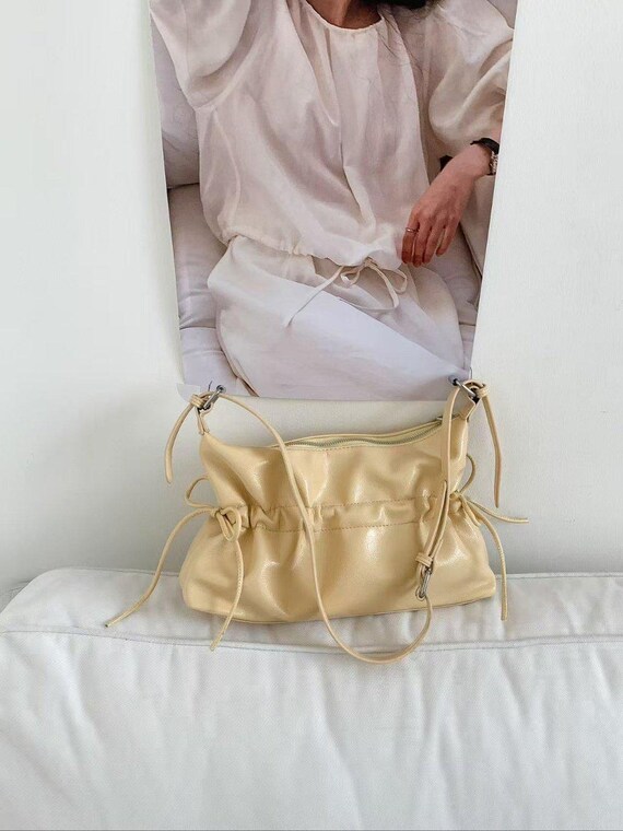 Glossy Shoulder Bag With Ribbon Detail – Korean Style Y2K Faux 