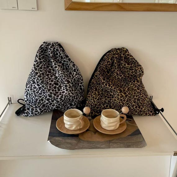 Leopard Print Drawstring Backpack Amazon.com | Beabes Leopard Skin Drawstring Bags Backpack  main image 4