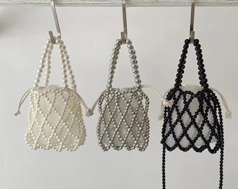 Pearl Beaded Mini Bag, Small Handmade Bead Crossbody Purse, Cute Vintage Shoulder Bag, Elegant Party Bag, Gift for Her
