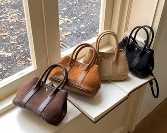 Mini bolso tote de piel de ante con correa, pequeño bolso cruzado para mujer, bolso clásico con asa superior, bolso de hombro para otoño e invierno.