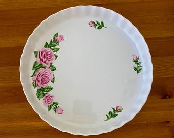 Molde para tarta de porcelana blanca Christineholm, molde para tarta, quiche, fuente para hornear, rosa acanalada