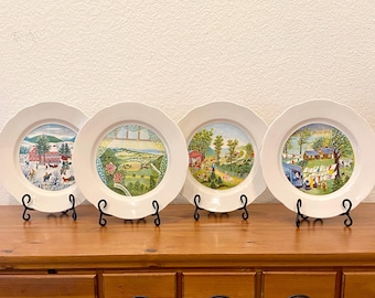 Juego de 4 platos bajos vintage "Grandma Moses" de 30 cm de Syracuse