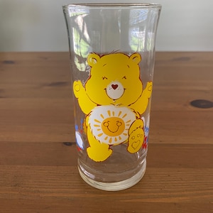 Vintage Care Bears Funshine Bear 1983 Pizza Hut Glass 6&quot;