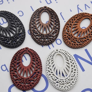 Wooden Oval Earrings Blank,Laser Engraved Dye Earring Charms,Natural Wood Unfinished Earring Pendant,Filigree Stained Wooden Jewelry Supply