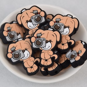 Cartoon Hund Fotografie Fokal Silikon Perlen,DIY Stift Lose Perle,Geschenke Charms Perlen,Schmuckzubehör,Bastelbedarf,Schlüsselband,Schlüsselanhänger Perlen