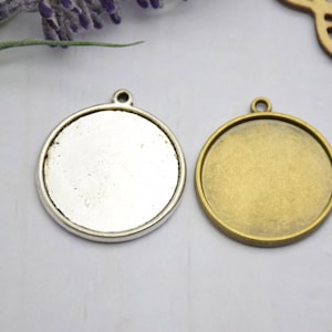 10pcs metal round double side pendant tray,bezel base setting,tray base setting,fit for 25x25mm cabochons,cameo