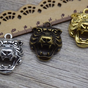 10 Tiger Head Animal Charm Pendant Necklace Ornament Bracelet Decoration Earring Crafts 31mm*25mm