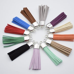 10 suede tassels,leather tassels,fringe tassels,faux suede leather tassels,keychain tassels,charm tassels,jewelry tassels,approx. 60mm long