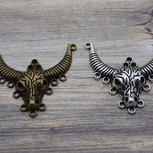 5 Bull Head Charm Cow Charm Cattle Pendant Buffalo Western Charm Connector 64mm*60mm