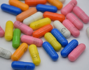 Mix Colors-100 Kawaii Pill Capsule Cabochons Blank Message Letter Cartoon Pattern Pill Scrapbooking Wishing Jar Making Decoden, 21mmx6mm