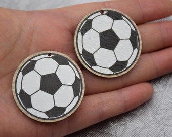 Soccer Football Print Wood Earring Blanks,Round Shape Wooden Earrings,Laser Cut Earring Charm,Drop Earring Making Accessory,Dangle Crafts