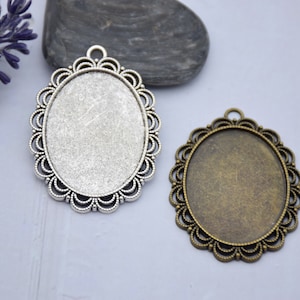 5pcs metal oval pendant tray,bezel base setting,tray base setting,fit for 30x40mm cabochons,cameo
