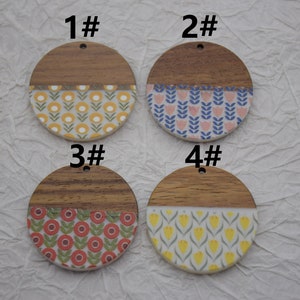 Resin & Wood Round Earring Charm,Printed Dangle Connector Loop Hole Earring Findings,Wooden Drop Accessory,Jewelry Making Pendant Craft