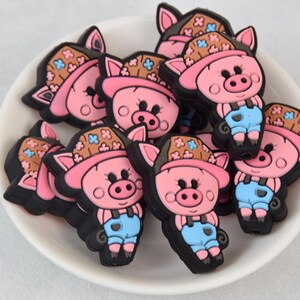 Cuentas de silicona con forma de cerdo de dibujos animados, cuentas sueltas para bolígrafos, abalorios para regalos, accesorios de joyería, suministros para manualidades, cordón, llavero, cuentas para bolsos