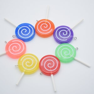 Mix Colors-6 Resin/Plastic Swirl Lollipop Cabochons,Christmas Tree Ornament,Lollipop Toppers,Kawaii Decoden Cute Candy Charms,53mmx30mm
