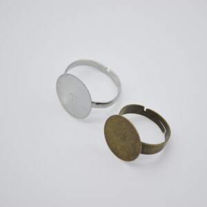 20 metal round ring,bezel ring base,ring blank with 15mm cabochon bezel setting,ring blank with tray pad,jewelry finding