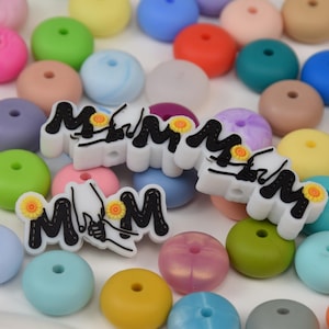 Mom Hand in Hand Fokal Silikon Perlen, Muttertag DIY Fokus Stift Perle, Lose Perlen, Geschenke Perlen, Schmuckzubehör, Armband, Schlüsselband Perlen