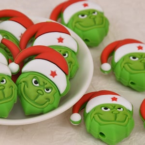 3D Christmas Green Guy Focal Silicone Beads,DIY Loose Pen Bead,Focus Gifts Beads,Jewelry Accessories,Craft Supplies,Wristlet,Lanyard Beads