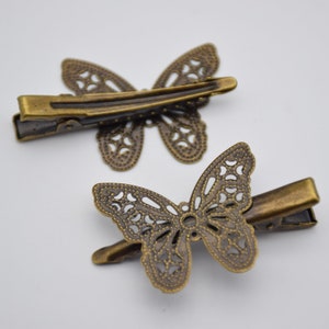 10 metal bronze alligator clips,alligator barrettes,prong alligator clips with teeth,filigree butterfly hair clips,hair accessories