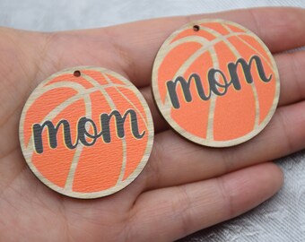 Basketball Print Wood Earring Blanks,Round Shape Wooden Earrings,Laser Cut Earring Charm,Drop Earring Making Accessory,Dangle Earring Crafts