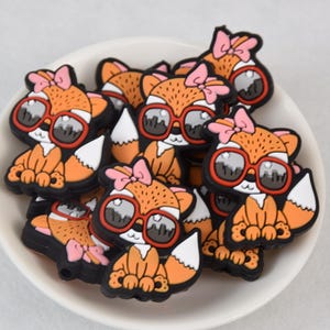 Cartoon Fuchs Tier Fokal Silikon Perlen, DIY Stift lose Perle, Geschenke Charms Perlen, Schmuck Zubehör, Handwerk Lieferungen, Schlüsselband, Schlüsselanhänger, Tasche Perlen