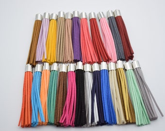 10 suede tassels,leather tassels,fringe tassels,faux suede leather tassels,keychain tassels,charm tassels,jewelry tassels,approx. 85mm long