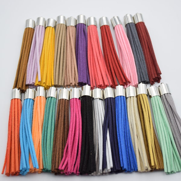 10 suede tassels,leather tassels,fringe tassels,faux suede leather tassels,keychain tassels,charm tassels,jewelry tassels,approx. 85mm long