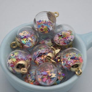 10 mix colors glass globe charm,crystal ball,sequins mix shape inside ball pendant,glitter bubble,necklace bracelet earring,21*16mm