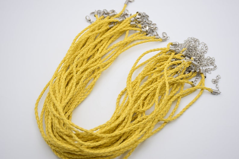 10 yellow braided faux leather cord necklace 3.0mm 16 inch woven leahter bolo cord necklace lobster clasp 2 inch extension chain