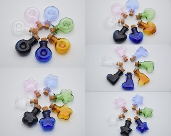 5 clear glass bottles with cork,colorful glass vials with wood plugs,glass jars with wood lids,empty vial jar containers,24x20x10mm