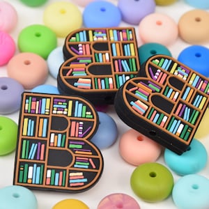 Bookshelf Focal Silicone Beads,Bookrack Book Bookcase DIY Focus Pen Bead,Loose Beads,Gifts Beads,Jewelry Accessories,Wristlet,Lanyard Beads