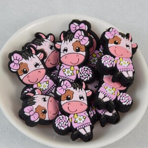 Cartoon Kuh Tier Fokal Silikon Perlen, DIY Stift lose Perle, Geschenke Charms Perlen, Schmuck Zubehör, Handwerk Lieferungen, Schlüsselband, Schlüsselanhänger, Tasche Perlen